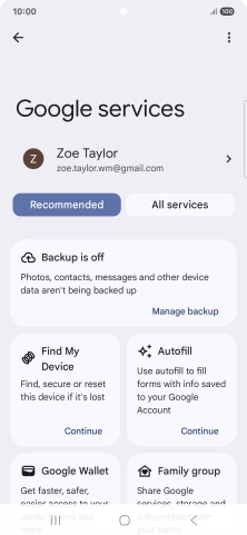 Press Manage backup.