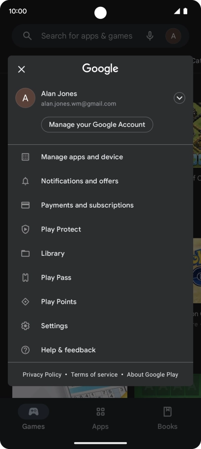 Press Manage apps and device. Press Manage apps and device.