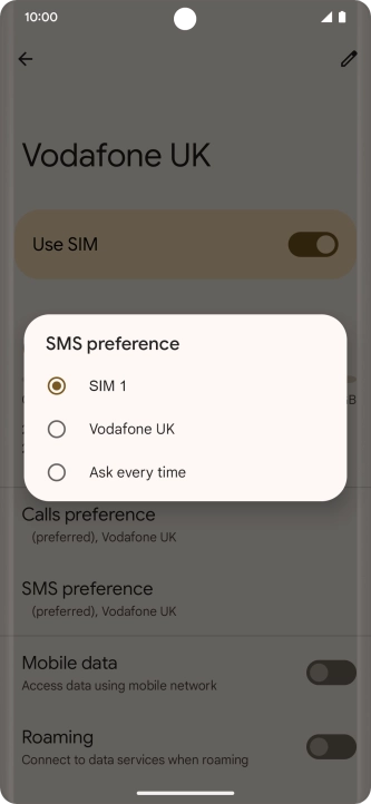 Press the required setting.
