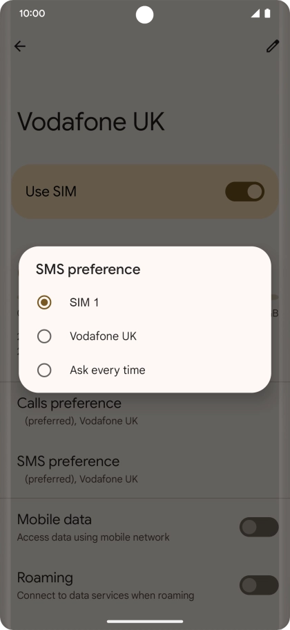 Press the required setting.