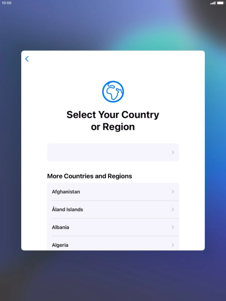 Press the required country or area. Press the required country or area.