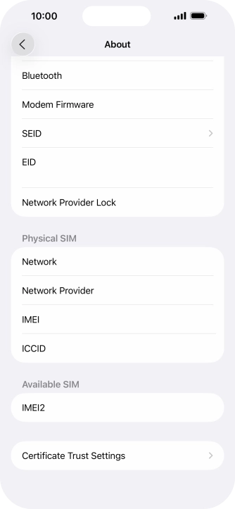 Your phone's EID number is displayed below EID.