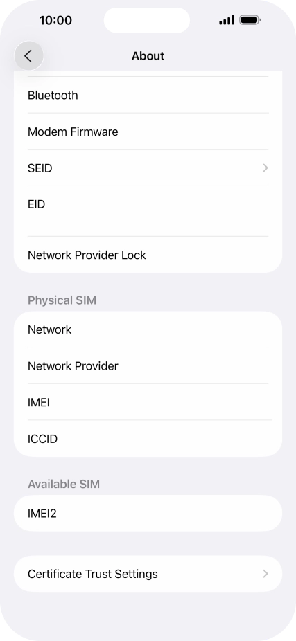 Your phone's EID number is displayed below EID. Your phone's EID number is displayed below EID.