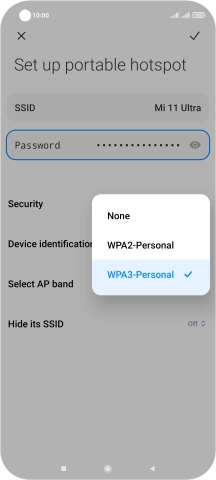 Press WAP3-Personal to password protect your Wi-Fi hotspot.