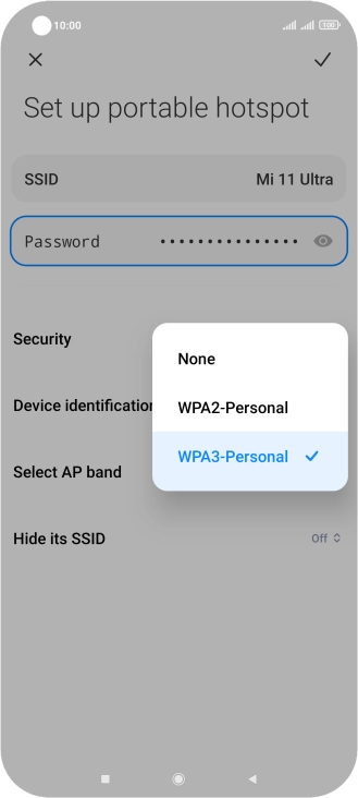 Press WAP3-Personal to password protect your Wi-Fi hotspot.
