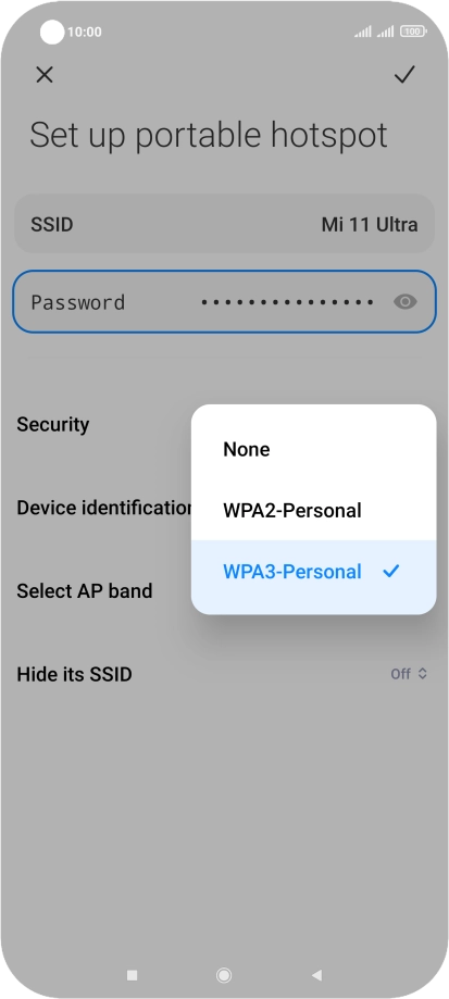 Press WAP3-Personal to password protect your Wi-Fi hotspot.
