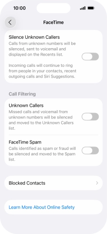 Press Blocked Contacts. Press Blocked Contacts.