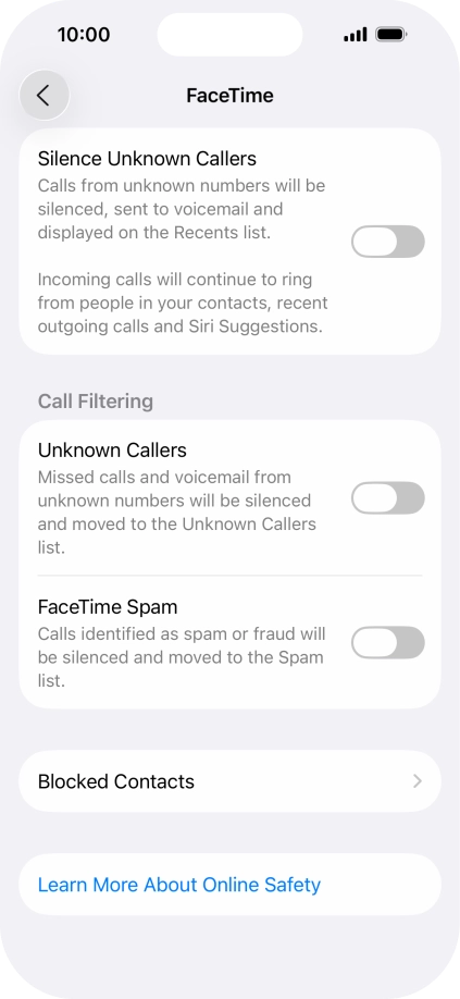 Press Blocked Contacts. Press Blocked Contacts.