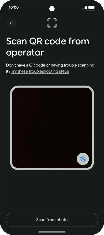 Place the QR code you've received inside the phone camera frame to scan the code. Your eSIM is transferred to your new phone over the internet.
