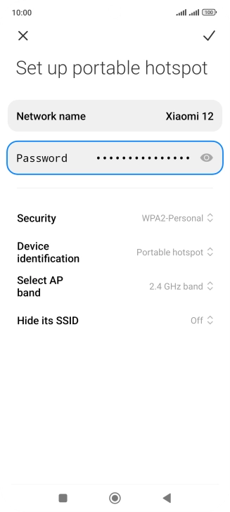 Press Network name and key in the required name for the Wi-Fi hotspot.