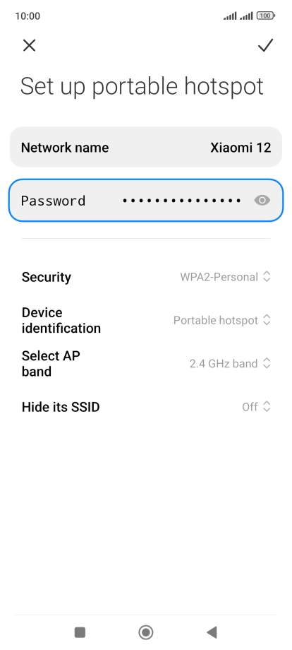 Press Network name and key in the required name for the Wi-Fi hotspot.