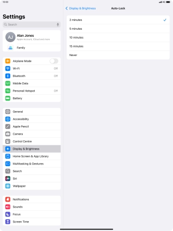 Press the required setting.