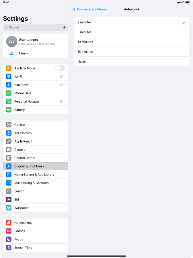 Press the required setting.
