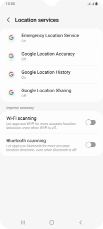 Press Google Location Accuracy. Press Google Location Accuracy.