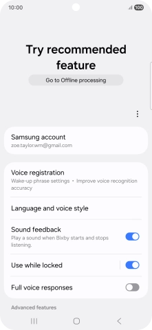 Press Voice registration and follow the instructions on the screen to turn automatic activation on or off.