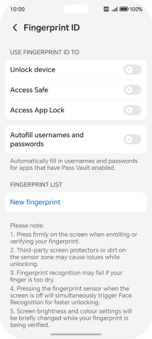 Press New fingerprint. Press New fingerprint.