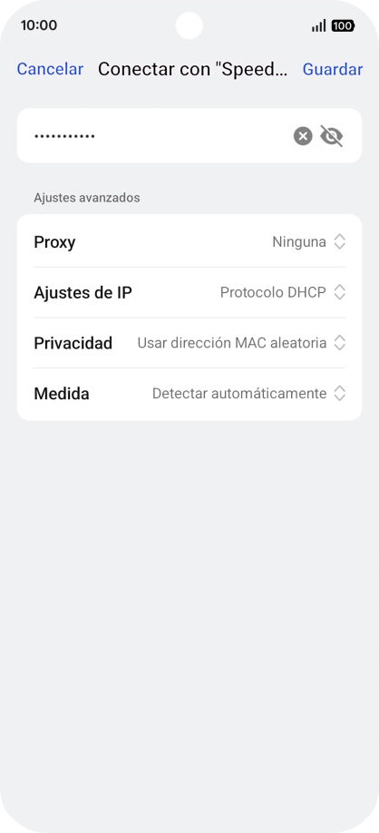 Introduce la contraseña de la red wifi y pulsa Guardar. Introduce la contraseña de la red wifi y pulsa Guardar.
