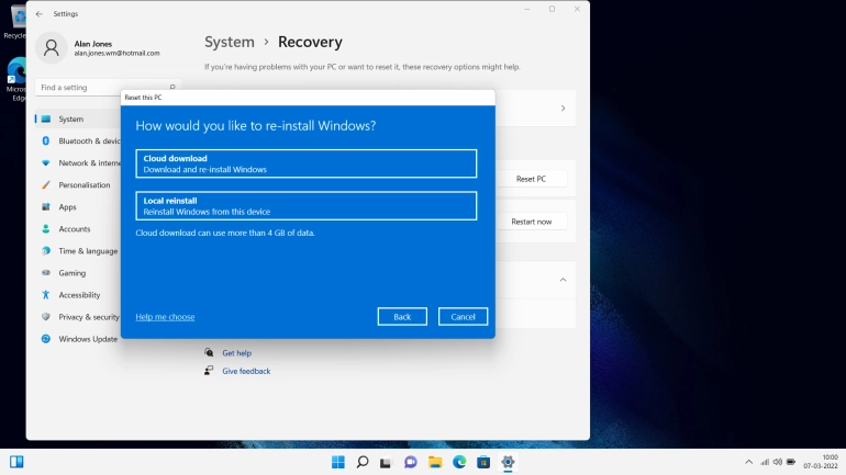 Click the required setting. Click the required setting.