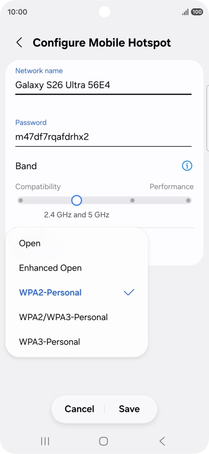 Press WPA3-Personal to password protect your Wi-Fi hotspot. Press WPA3-Personal to password protect your Wi-Fi hotspot.