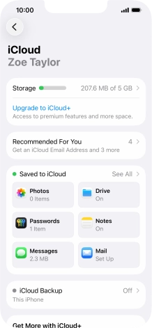 Press iCloud Backup.