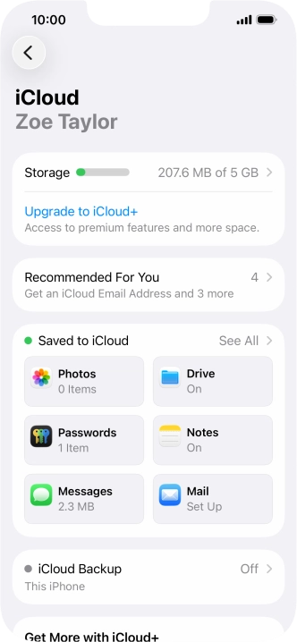 Press iCloud Backup.