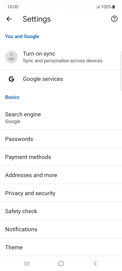 Press Privacy and security.