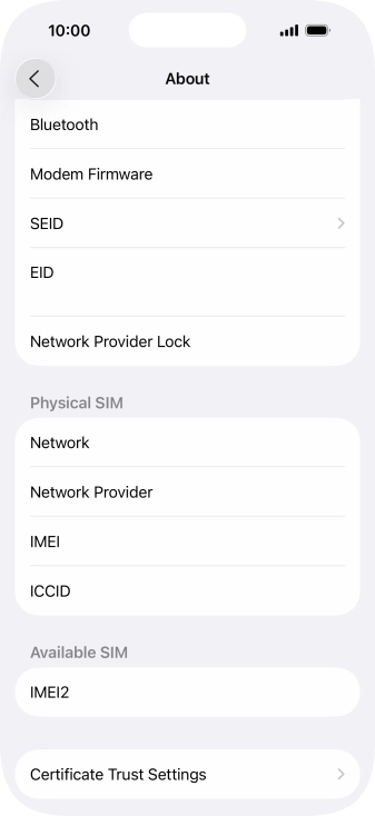 Your phone's EID number is displayed below EID. Your phone's EID number is displayed below EID.