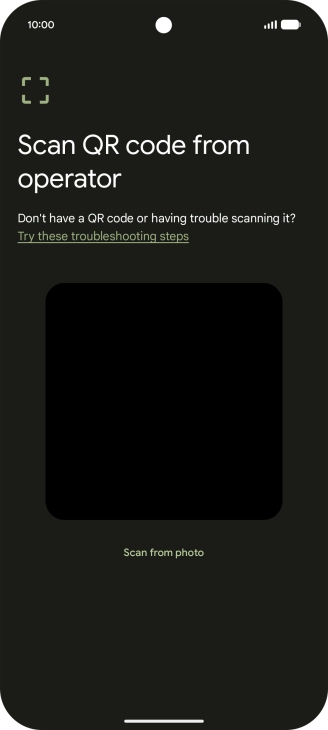 Place the QR code you've received inside the phone camera frame to scan the code. If you’ve deleted your eSIM, you can re-add it using your existing QR code. If you’re having problems, see our FAQ. Place the QR code you've received inside the phone camera frame to scan the code. If you’ve deleted your eSIM, you can re-add it using your existing QR code. If you’re having problems, see our FAQ.