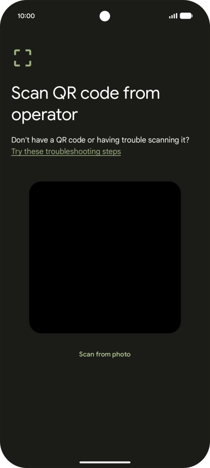 Place the QR code you've received inside the phone camera frame to scan the code. If you’ve deleted your eSIM, you can re-add it using your existing QR code. If you’re having problems, see our FAQ. Place the QR code you've received inside the phone camera frame to scan the code. If you’ve deleted your eSIM, you can re-add it using your existing QR code. If you’re having problems, see our FAQ.