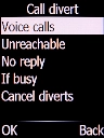 Select the required divert type and press the Left selection key.