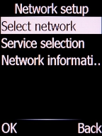 Select Select network and press the Left selection key.