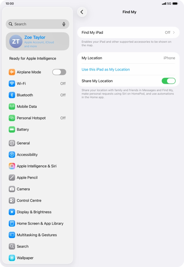 Press Find My iPad.