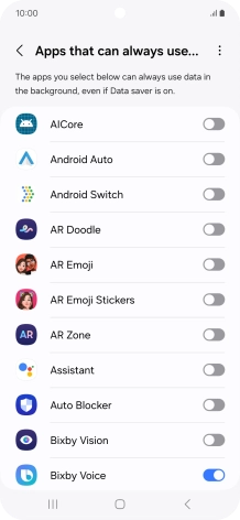 Press the indicators next to the required apps to turn the function on or off. Press the indicators next to the required apps to turn the function on or off.