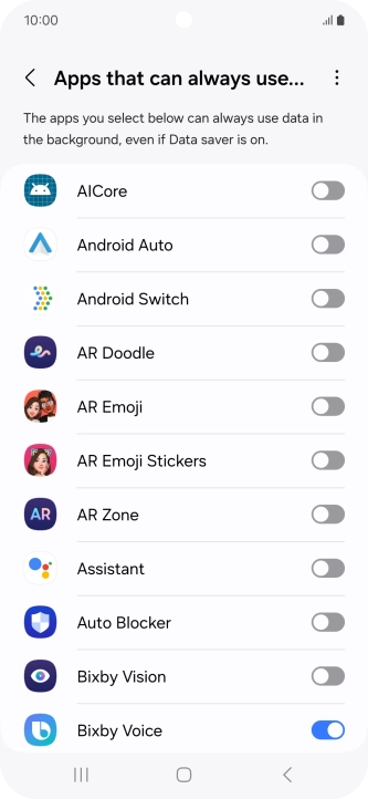 Press the indicators next to the required apps to turn the function on or off. Press the indicators next to the required apps to turn the function on or off.