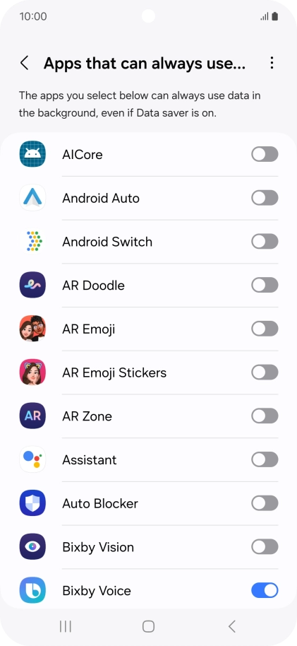 Press the indicators next to the required apps to turn the function on or off. Press the indicators next to the required apps to turn the function on or off.