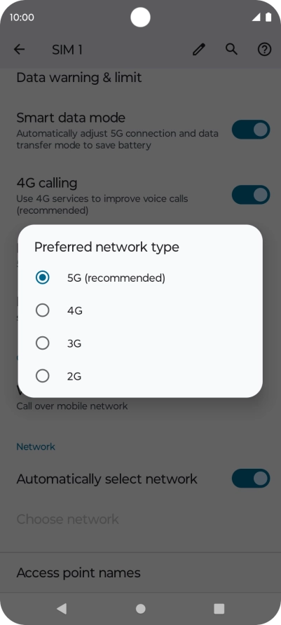 Press the required network mode. Press the required network mode.