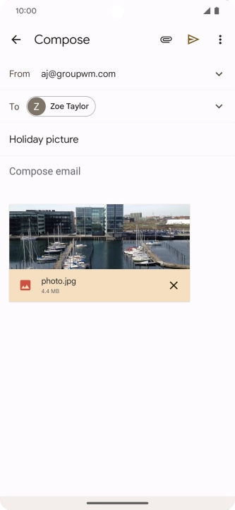 Press the text input field and write the text for your email message.