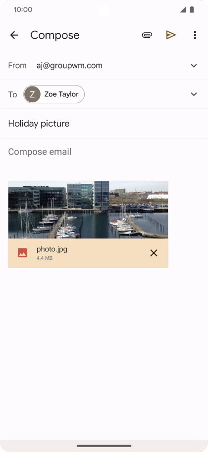 Press the text input field and write the text for your email message.