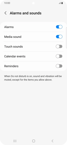 Press the required settings to turn sound and vibration for the selected functions on or off. Press the required settings to turn sound and vibration for the selected functions on or off.