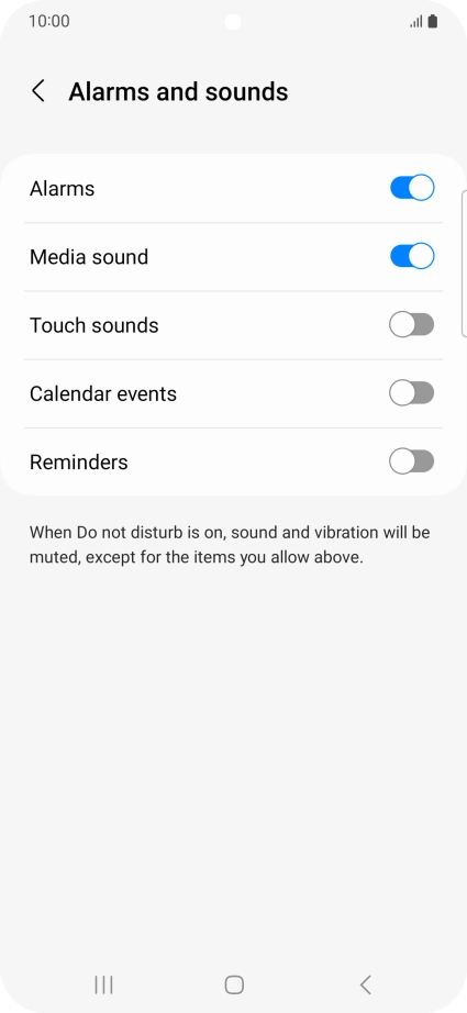 Press the required settings to turn sound and vibration for the selected functions on or off. Press the required settings to turn sound and vibration for the selected functions on or off.