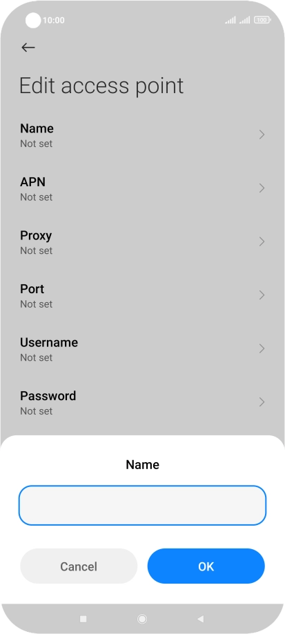 Key in Vodafone Internet and press OK.