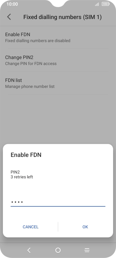 Key in your PIN2 and press OK. The default PIN2 is 1111.