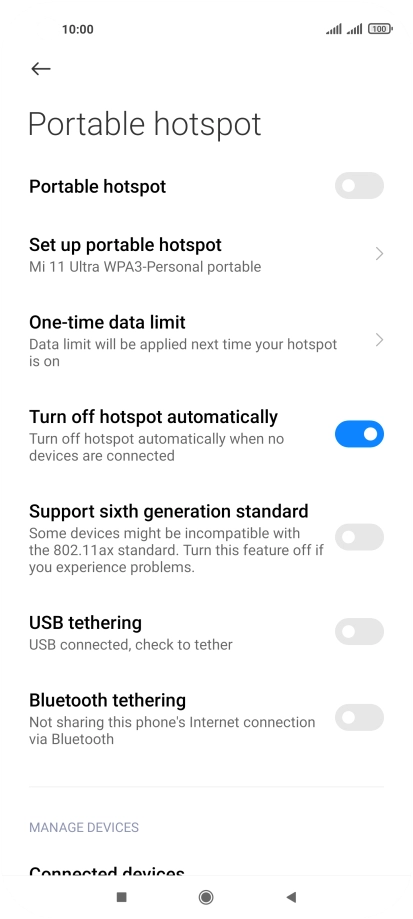 Press Set up portable hotspot.
