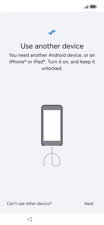 Press Can't use other device?. Press Can't use other device?.