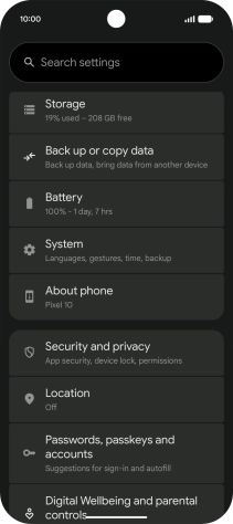 Press Security and privacy.