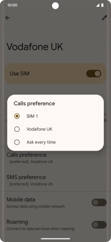 Press the required setting.