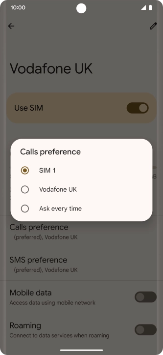 Press the required setting.