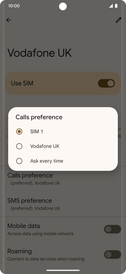 Press the required setting.