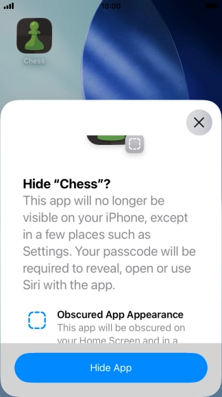 Press Hide App. Press Hide App.