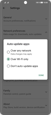 To turn on automatic update of apps using mobile network, press Over any network.